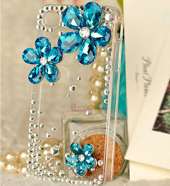 Bling Flower Alloy Rhinestone Crystal DIY Phone Case Cover Deco Kit 40mm - Blue