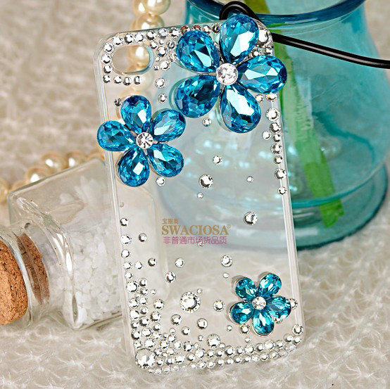 Bling Flower Alloy Rhinestone Crystal DIY Phone Case Cover Deco Kit 40mm - Blue