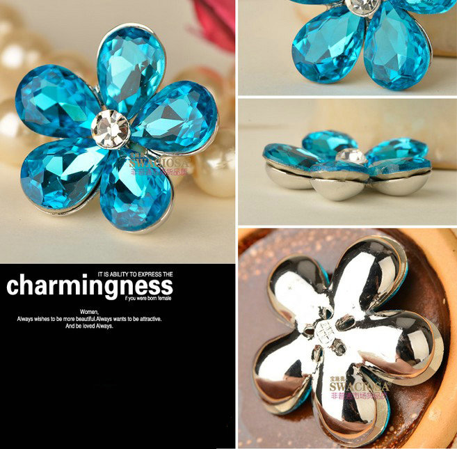 Bling Flower Alloy Rhinestone Crystal DIY Phone Case Cover Deco Kit 40mm - Blue