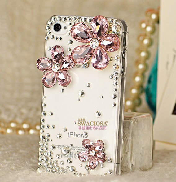 Bling Flower Alloy Rhinestone Crystal DIY Phone Case Cover Deco Kit 40mm - Pink