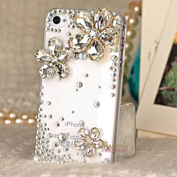 Bling Flower Alloy Rhinestone Crystal DIY Phone Case Cover Deco Kit 40mm - White