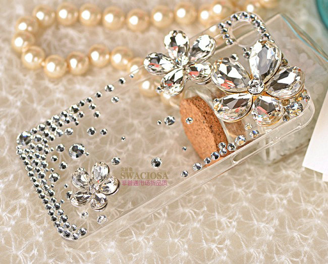 Bling Flower Alloy Rhinestone Crystal DIY Phone Case Cover Deco Kit 40mm - White