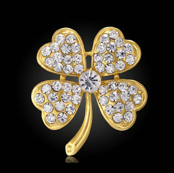 Bling Leaf Clover Alloy Rhinestone Crystal DIY Phone Case Cover Deco Kit 33*35mm - Gold