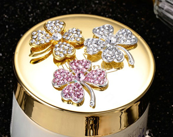 Bling Leaf Clover Alloy Rhinestone Crystal DIY Phone Case Cover Deco Kit 33*35mm - Gold