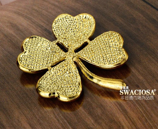 Bling Leaf Clover Alloy Rhinestone Crystal DIY Phone Case Cover Deco Kit 33*35mm - Gold