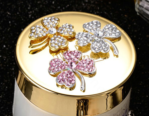 Bling Leaf Clover Alloy Rhinestone Crystal DIY Phone Case Cover Deco Kit 33*35mm - White