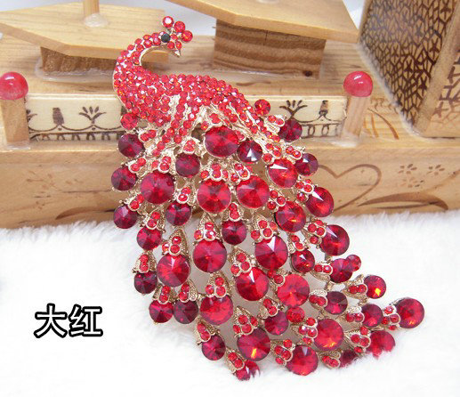 Bling Peacock Alloy Crystal Rhinestone Flatback DIY Phone Case Cover Deco Kit - Red