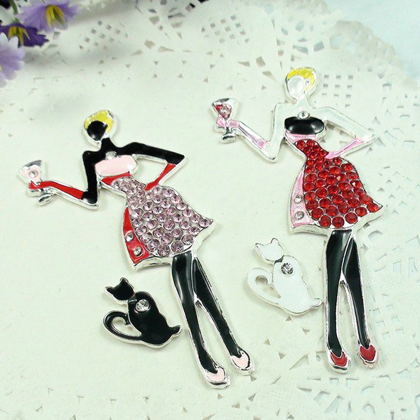 Bling Red wine girl Alloy Rhinestone Crystal DIY Phone Case Cover Deco Kit - White