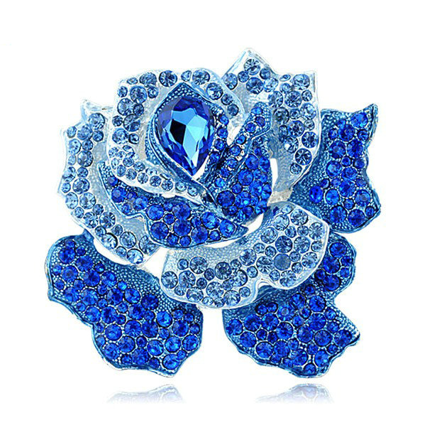 Bling Rose Flower Alloy Rhinestone Crystal DIY Phone Case Cover Deco Kit 75*80mm - Blue