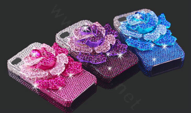 Bling Rose Flower Alloy Rhinestone Crystal DIY Phone Case Cover Deco Kit 75*80mm - Purple