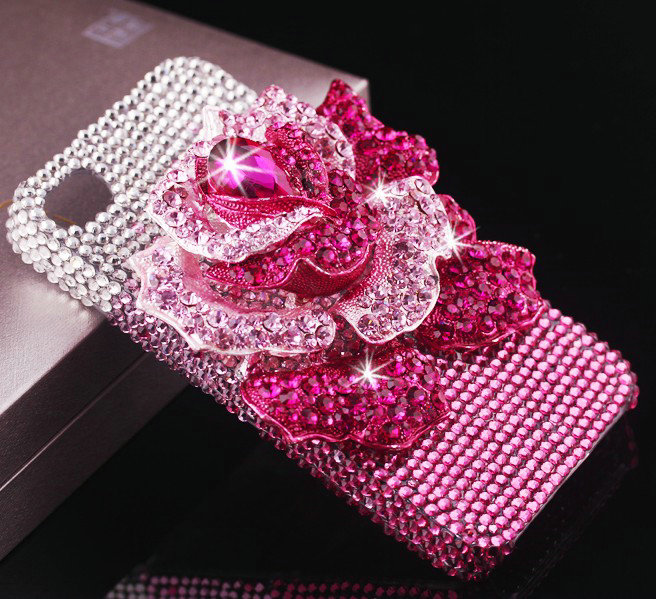 Bling Rose Flower Alloy Rhinestone Crystal DIY Phone Case Cover Deco Kit 75*80mm - Rose