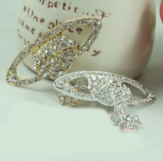 Bling Saturn Alloy Rhinestone Crystal DIY Phone Case Cover Deco Kit 55*39mm - Gold
