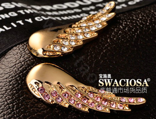 Bling Angel wing Alloy Crystal Rhinestone DIY Phone Case Cover Deco Kit 38*15mm - Gold