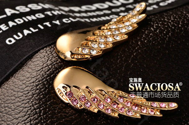 Bling Angel wing Alloy Rhinestone Crystal DIY Phone Case Cover Deco Kit 38*15mm - Gold