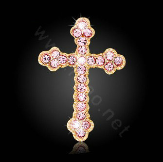 Bling Cross Alloy Rhinestone Crystal DIY Phone Case Cover Deco Kit 45*29mm - Pink