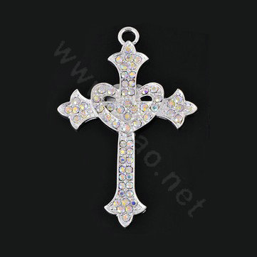 Bling Cross Alloy Rhinestone Crystal DIY Phone Case Cover Deco Kit 47*68mm - White