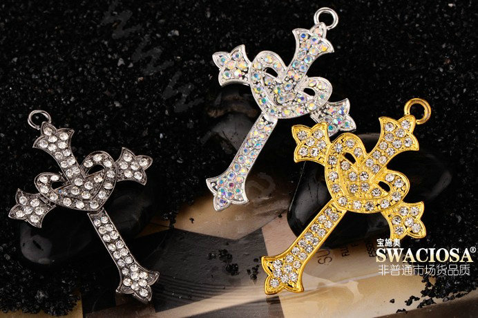 Bling Cross Alloy Rhinestone Crystal DIY Phone Case Cover Deco Kit 47*68mm - White