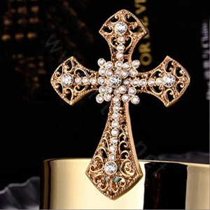 Bling Cross metal Alloy Crystal Rhinestone DIY Phone Case Cover Deco Kit 55*72mm - Gold
