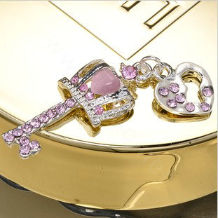 Bling Crown key Alloy Crystal Rhinestone DIY Phone Case Cover Deco Kit 15*35mm - Pink