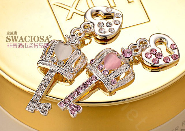 Bling Crown key Alloy Crystal Rhinestone DIY Phone Case Cover Deco Kit 15*35mm - Pink