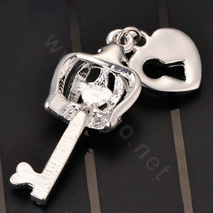 Bling Crown key Alloy Crystal Rhinestone DIY Phone Case Cover Deco Kit 15*35mm - Pink