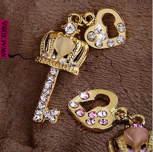 Bling Crown key Alloy Rhinestone Crystal DIY Phone Case Cover Deco Kit 15*35mm - White