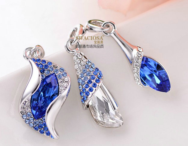 Bling Crystal Alloy Rhinestone Pendant DIY Phone Case Cover Deco Kit 36*10mm - Blue