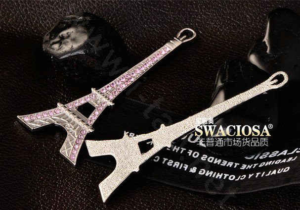 Bling Eiffel Tower Alloy Rhinestone Crystal DIY Phone Case Cover Deco Kit 36*88mm - Pink