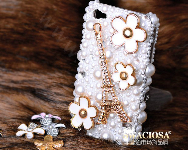 Bling Eiffel Tower Alloy Rhinestone Crystal DIY Phone Case Cover Deco Kit 36*88mm - White