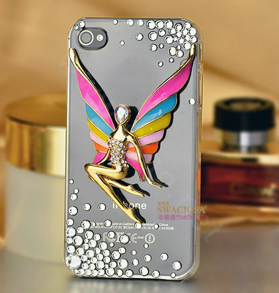 Bling Elf Angel Alloy Rhinestone Crystal DIY Phone Case Cover Deco Kit 56*80mm - Color