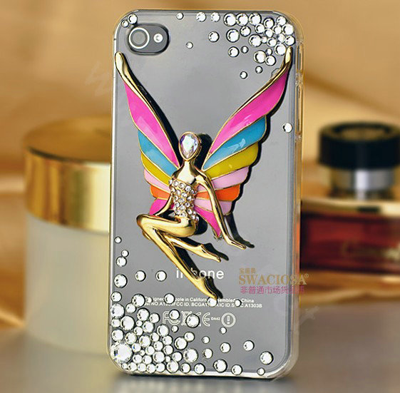 Bling Elf Angel Alloy Rhinestone Crystal DIY Phone Case Cover Deco Kit 56*80mm - Pink