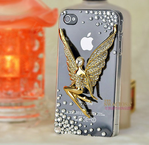 Bling Elf Angel Alloy Rhinestone Crystal DIY Phone Case Cover Deco Kit 56*80mm - White