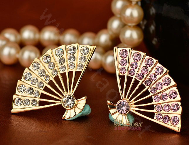 Bling Fan Alloy Crystal Rhinestone DIY Phone Case Cover Deco Kit 45*30mm - Pink