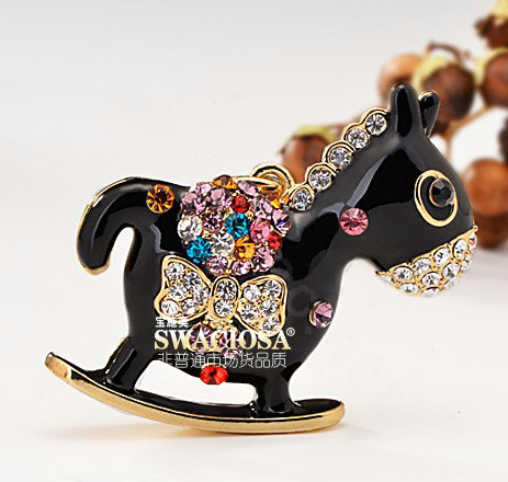 Bling Horse Alloy Rhinestone Crystal DIY Phone Case Cover Deco Kit 48*45mm - Black