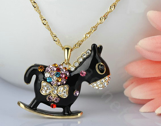 Bling Horse Alloy Rhinestone Crystal DIY Phone Case Cover Deco Kit 48*45mm - Black