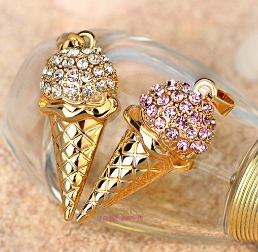 Bling Ice cream Alloy Crystal Rhinestone DIY Phone Case Cover Deco Kit 40*20mm - Pink