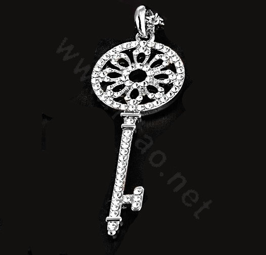 Bling Key Alloy Metal Rhinestone Crystal DIY Phone Case Cover Deco Kit 26*77mm - White