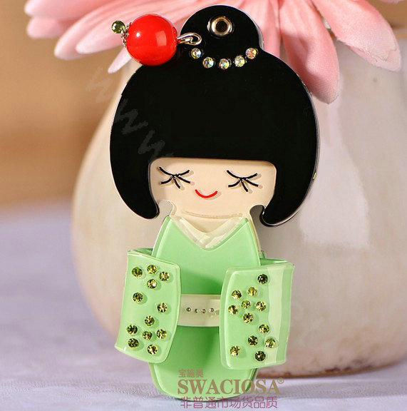 Bling Kimono doll Alloy Rhinestone DIY Phone Case Cover Deco Kit 90*45mm - Green