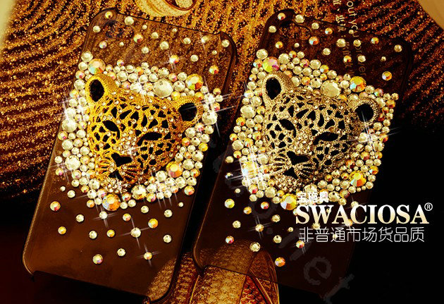 Bling Leopard Alloy Crystal Rhinestone DIY Phone Case Cover Deco Kit 46mm - Gold