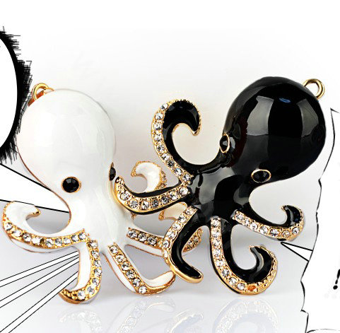 Bling Octopus Alloy Crystal Rhinestone DIY Phone Case Cover Deco Kit - Black