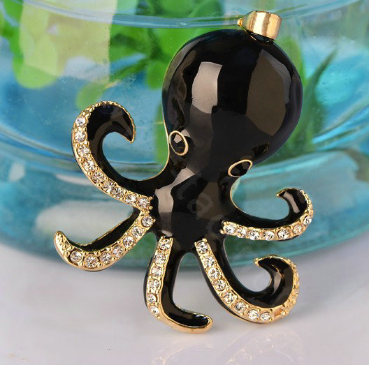 Bling Octopus Alloy Crystal Rhinestone DIY Phone Case Cover Deco Kit - Black