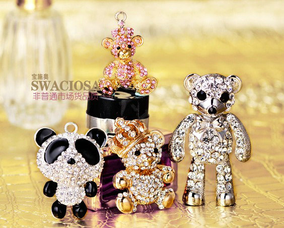 Bling Panda Alloy Rhinestone Crystal DIY Phone Case Cover Deco Kit 34*64mm - White