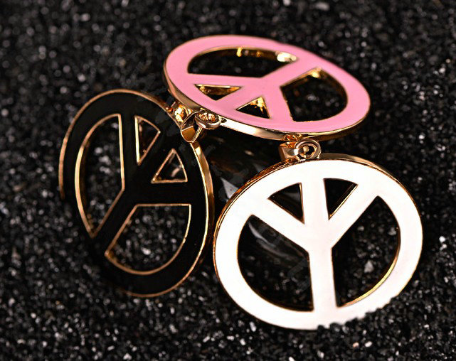 Bling Peace marked Alloy Crystal Pendant DIY Phone Case Cover Deco Kit 47mm - Black