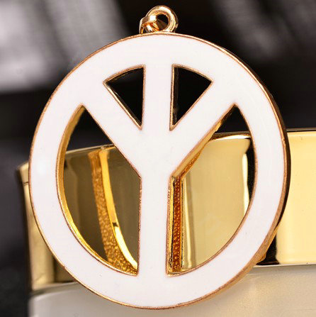 Bling Peace marked Alloy Crystal Pendant DIY Phone Case Cover Deco Kit 47mm - White