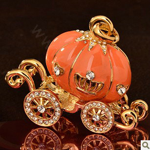 Bling Pumpkin car Alloy Rhinestone Crystal DIY Phone Case Cover Deco Kit 55*45mm - Orange