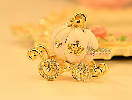 Bling Pumpkin car Alloy Rhinestone Crystal DIY Phone Case Cover Deco Kit 55*45mm - White