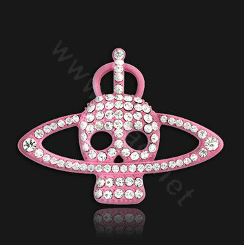 Bling Saturn Skull Alloy Rhinestone Crystal DIY Phone Case Cover Deco Kit - Pink