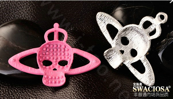 Bling Saturn Skull Alloy Rhinestone Crystal DIY Phone Case Cover Deco Kit - Pink