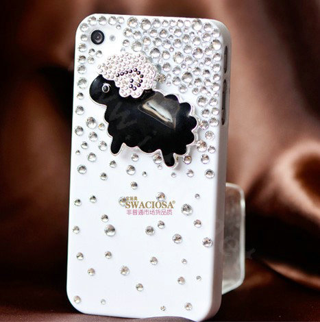 Bling Sheep Alloy Crystal Rhinestone DIY Phone Case Cover Deco Kit - Black