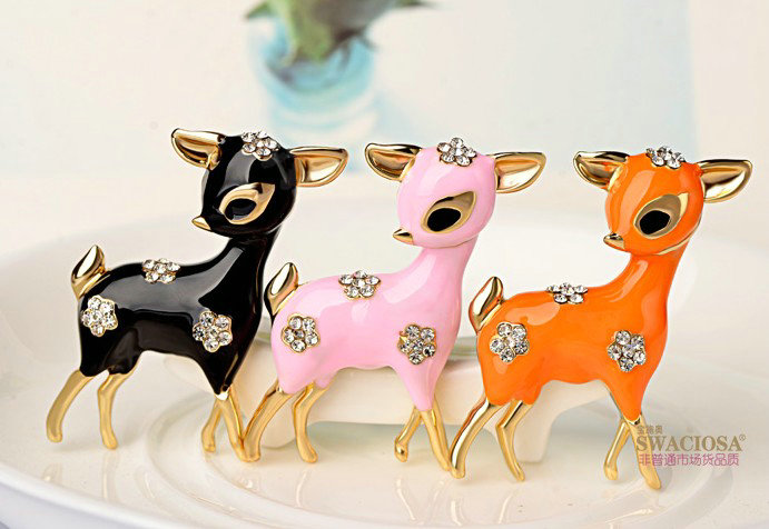 Bling Sika deer Alloy Crystal Rhinestone DIY Phone Case Cover Deco Kit 40*35mm - Pink